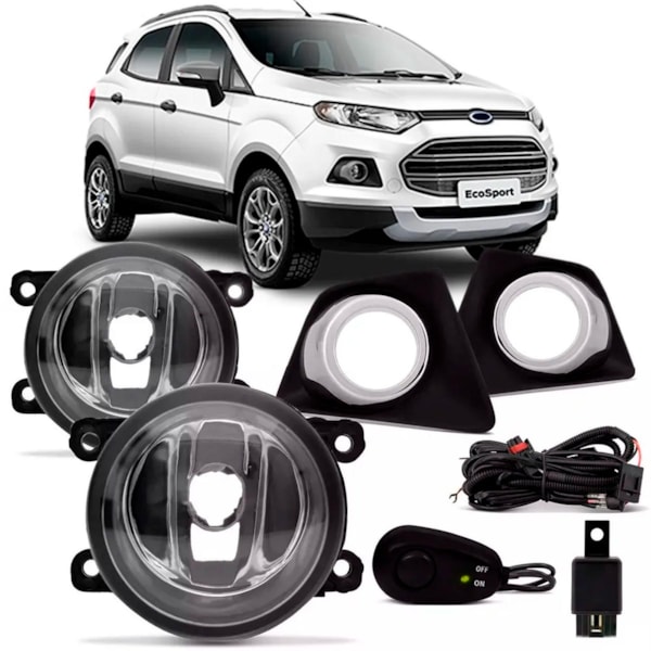 Kit Farol Auxiliar Com Grade Aro Cromado Ecosport 2013 2014 2015 2016 